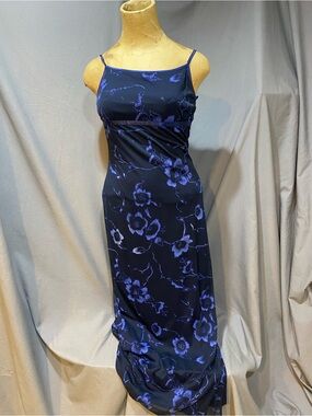 Candy Rocket Y2K 90’s Black & Blue Floral Slip Dress